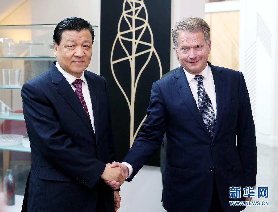 6月12日，中共中央政治局常委、中央書記處書記劉云山在赫爾辛基會見芬蘭總統尼尼斯特。 新華社記者姚大偉攝