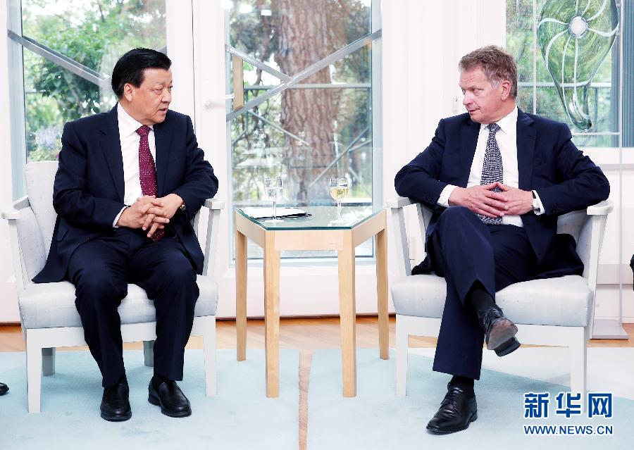 6月12日，中共中央政治局常委、中央書記處書記劉云山在赫爾辛基會見芬蘭總統尼尼斯特。 新華社記者姚大偉攝 